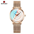 REWARD RD62010L Fashion Color Glass Women Watch Gold Bracelet Quartz Wrist Watch Female Steel Mesh Strap Waterproof Watches Girl